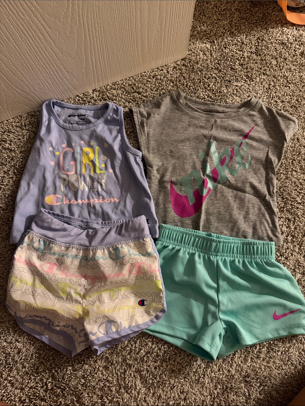 Champion & Nike Girls' Active Tanks and Shorts Set - Pastel Lilac, Mint, Gray